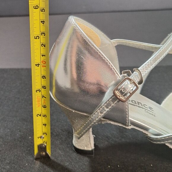 Go Go Dance Silver Glitter Leather Ballroom Dance Heels 2.5” Size 9 Suede Sole - Picture 10 of 15